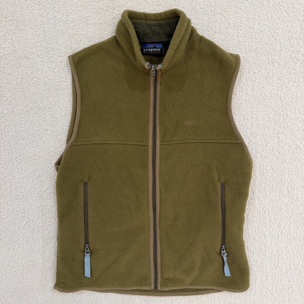 Patagonia Synchilla Fleece Vest Womens S Olive Green Full Zip Deep Pile Retro